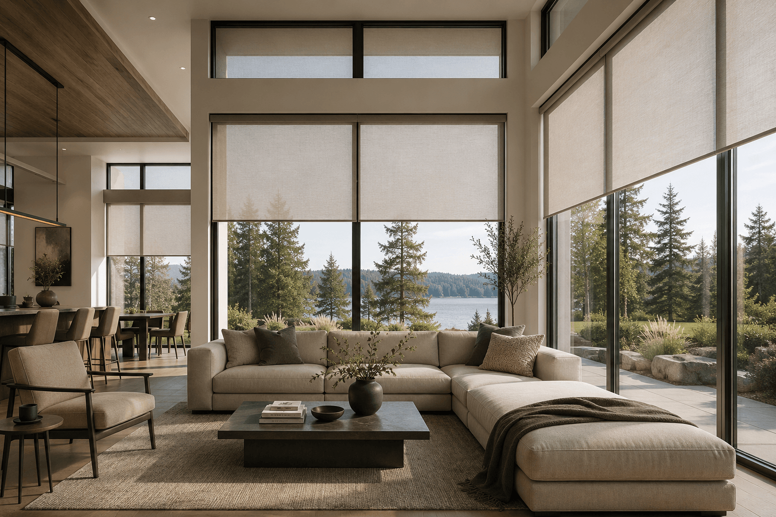 Beautiful modern home with custom window coverings